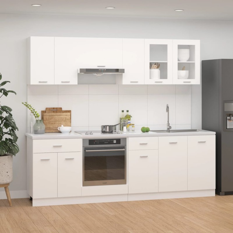 vidaXL Set Armadi da Cucina 8 pz Bianco in Legno Multistrato vidaXL Set Armadi da Cucina 8 pz Bianco in Legno Multistrato