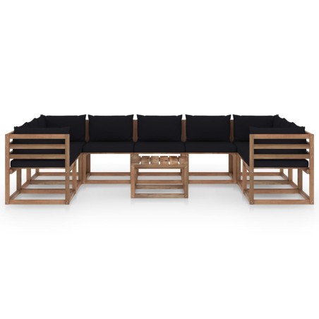 vidaXL Set Salotto da Giardino 10 pz con Cuscini Neri