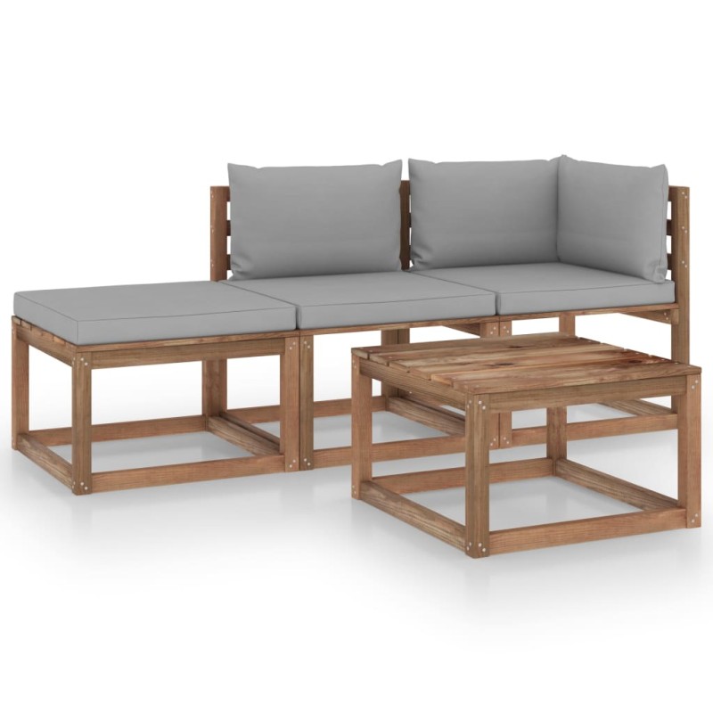 vidaXL Set Salotto Giardino Pallet Cuscini 4 pz Legno Pino Impregnato vidaXL Set Salotto Giardino Pallet Cuscini 4 pz Legno Pino Impregnato
