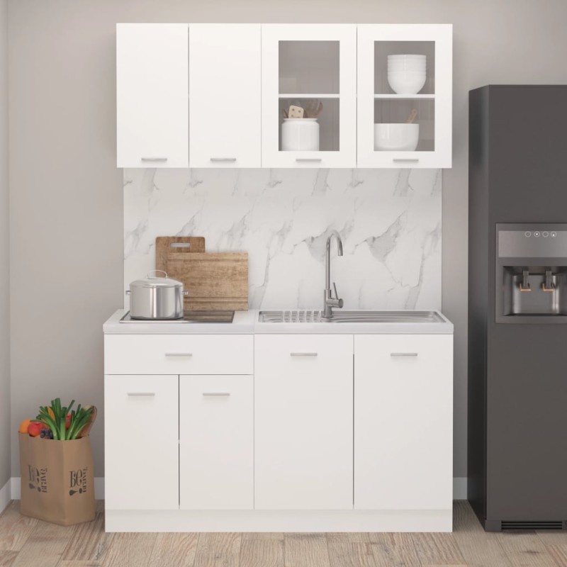 vidaXL Set Armadi da Cucina 4 pz Bianco in Truciolato vidaXL Set Armadi da Cucina 4 pz Bianco in Truciolato