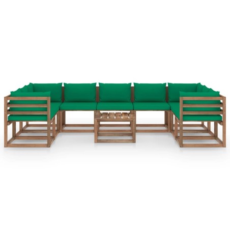 vidaXL Set Salotto da Giardino 10 pz con Cuscini Verdi