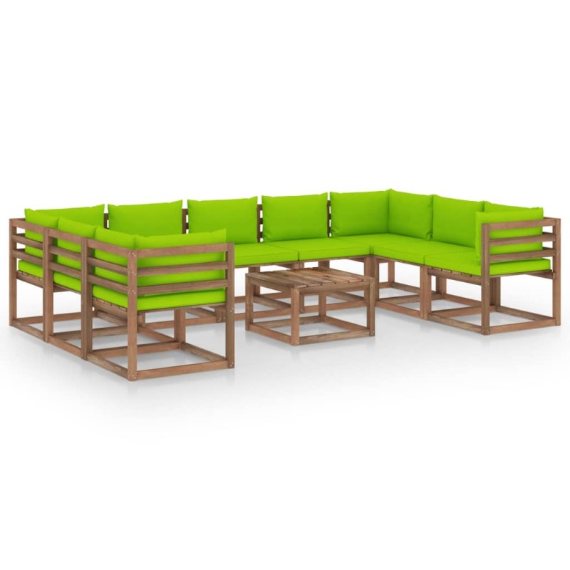 vidaXL Set Salotto da Giardino 10 pz con Cuscini Verde Chiaro vidaXL Set Salotto da Giardino 10 pz con Cuscini Verde Chiaro