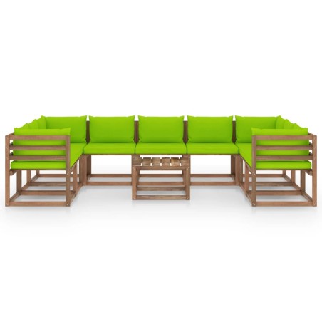vidaXL Set Salotto da Giardino 10 pz con Cuscini Verde Chiaro