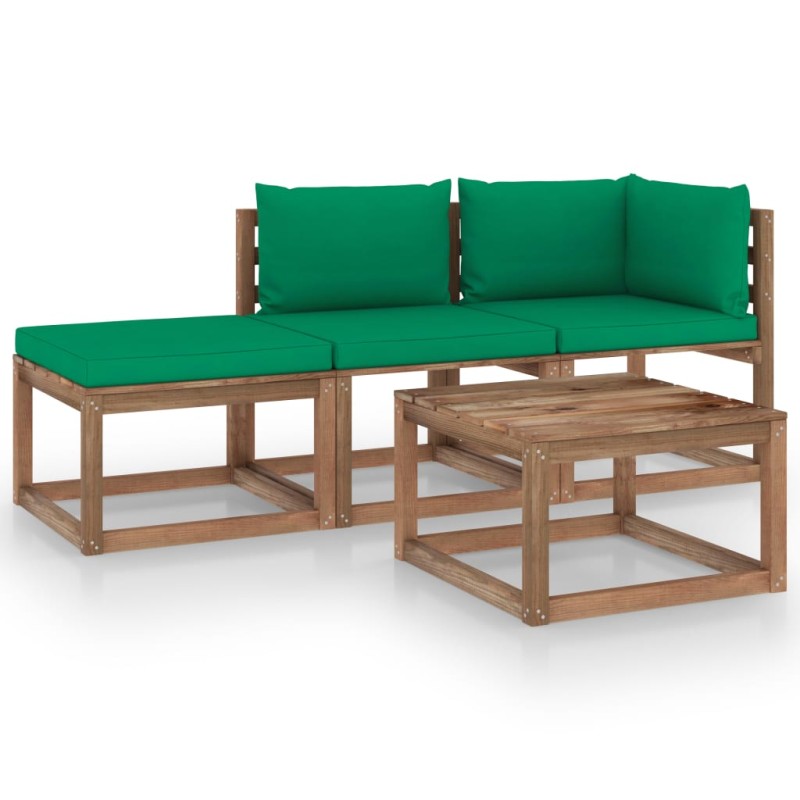 vidaXL Set Salotto Giardino Pallet Cuscini 4 pz Legno Pino Impregnato vidaXL Set Salotto Giardino Pallet Cuscini 4 pz Legno Pino Impregnato