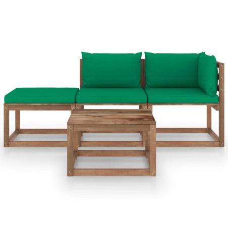 vidaXL Set Salotto Giardino Pallet Cuscini 4 pz Legno Pino Impregnato