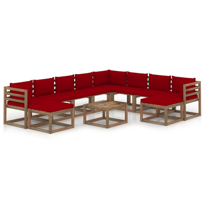 vidaXL Set Divani da Giardino 11 pz con Cuscini Rosso Vino vidaXL Set Divani da Giardino 11 pz con Cuscini Rosso Vino