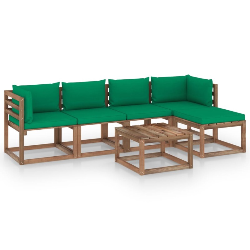 vidaXL Set Salotto da Giardino 6 pz con Cuscini Verdi vidaXL Set Salotto da Giardino 6 pz con Cuscini Verdi