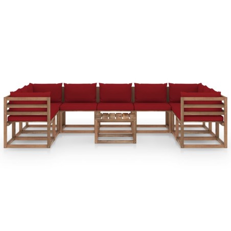 vidaXL Set Salotto da Giardino 10 pz con Cuscini Rosso Vino