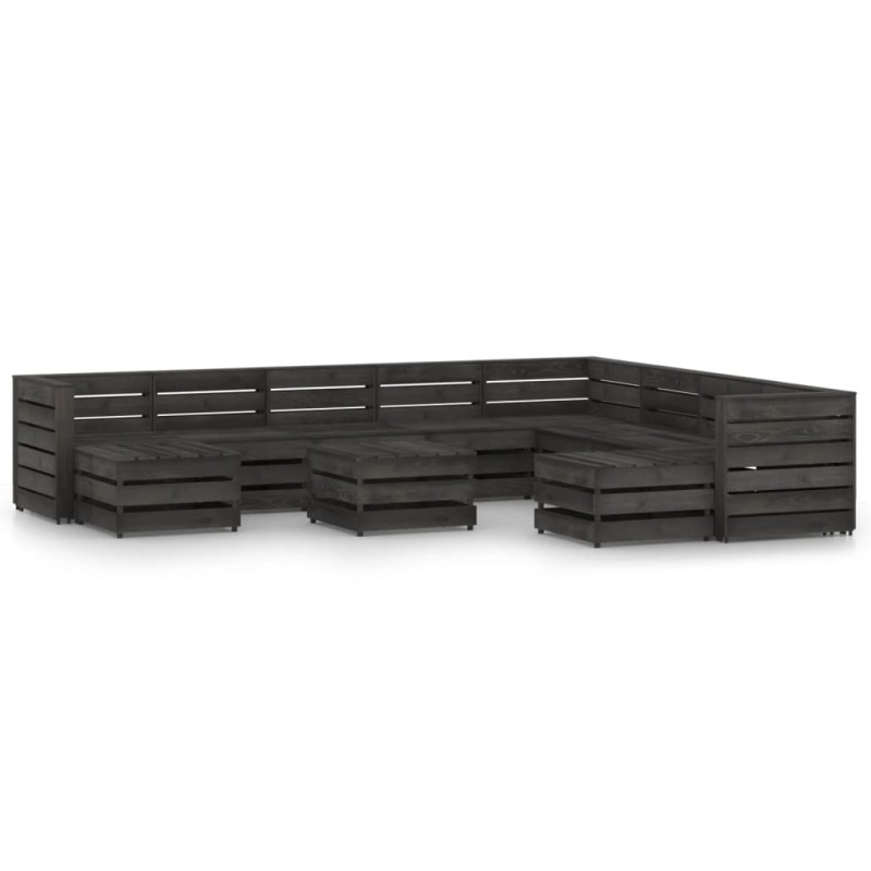 vidaXL Set Salotto da Giardino 11pz in Legno di Pino Impregnato Grigio vidaXL Set Salotto da Giardino 11pz in Legno di Pino Impregnato Grigio