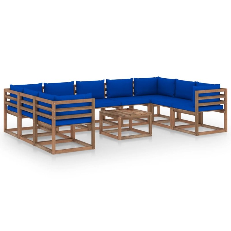 vidaXL Set Salotto da Giardino 10 pz con Cuscini Blu vidaXL Set Salotto da Giardino 10 pz con Cuscini Blu