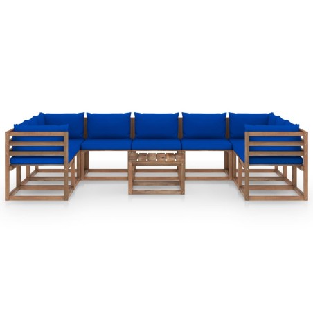 vidaXL Set Salotto da Giardino 10 pz con Cuscini Blu