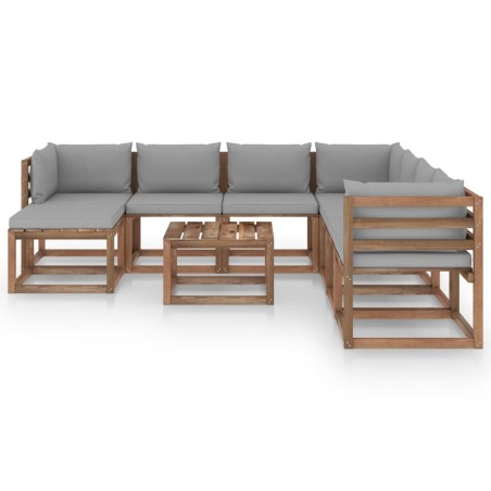 vidaXL Set Divani da Giardino 9 pz con Cuscini Grigi