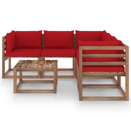 vidaXL Set Salotto Giardino con Cuscini Rossi 6 pz in Pino Impregnato