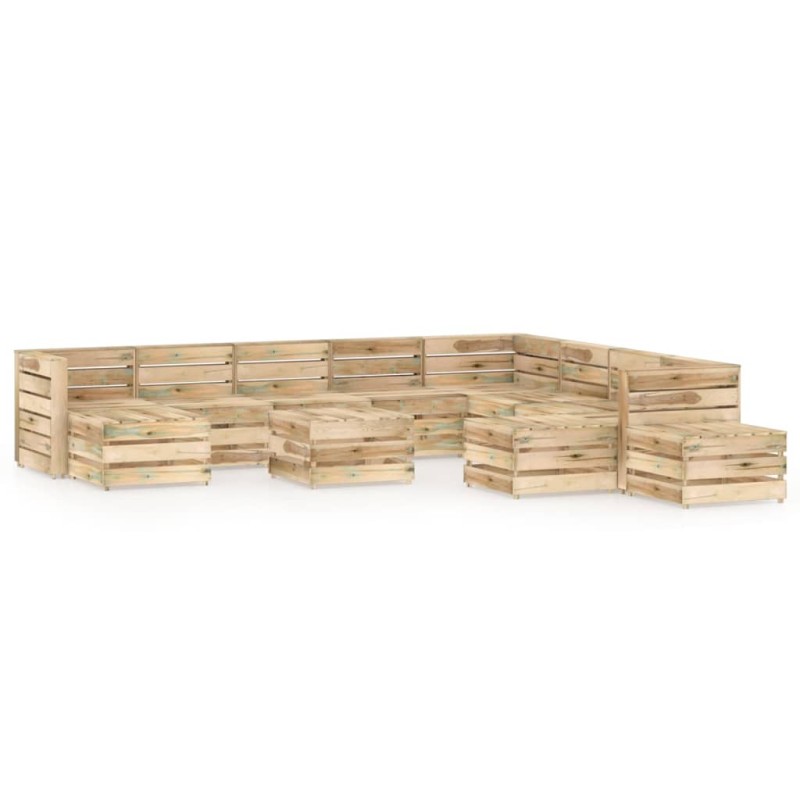 vidaXL Set Salotto da Giardino 12 pz in Legno di Pino Impregnato Verde vidaXL Set Salotto da Giardino 12 pz in Legno di Pino Impregnato Verde