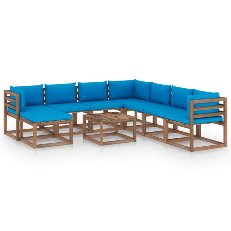vidaXL Set Divani da Giardino 9 pz con Cuscini Azzurri vidaXL Set Divani da Giardino 9 pz con Cuscini Azzurri