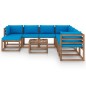 vidaXL Set Divani da Giardino 9 pz con Cuscini Azzurri vidaXL Set Divani da Giardino 9 pz con Cuscini Azzurri