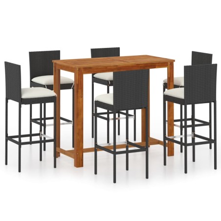vidaXL Set da Bar da Giardino 7 pz con Cuscini Nero