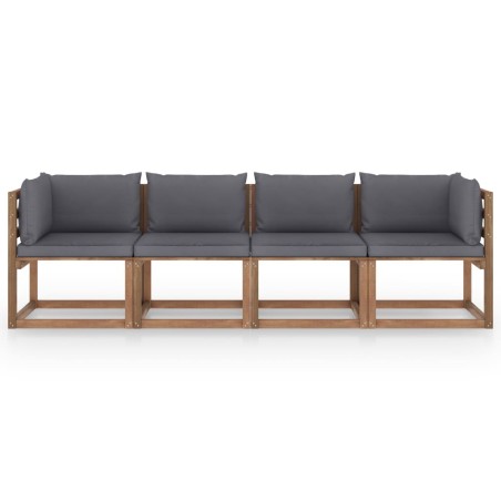 vidaXL Divano Giardino Pallet a 4 Posti Cuscini Legno Pino Impregnato