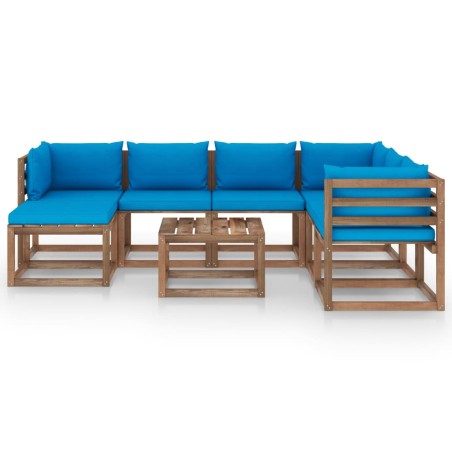 vidaXL Set Divani da Giardino 8 pz con Cuscini Azzurri