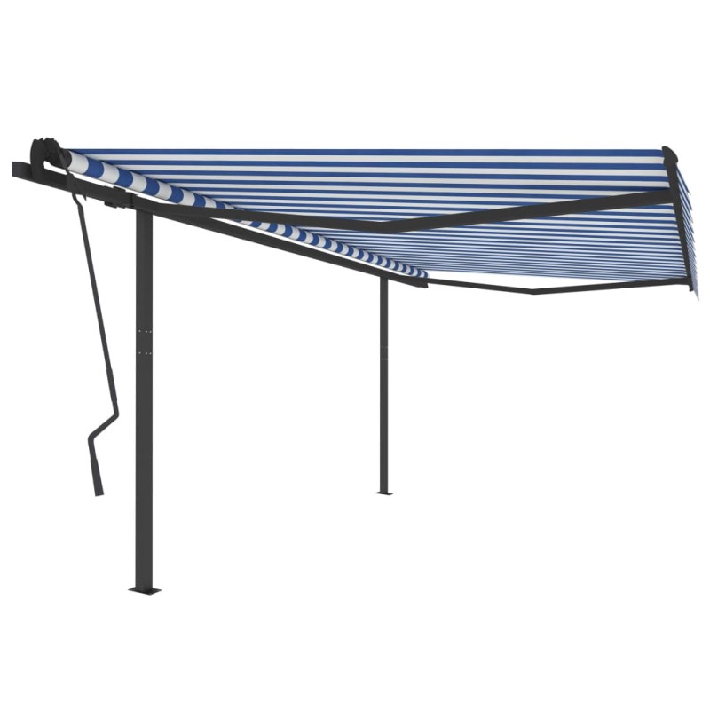 Tenda da Sole Retrattile Automatica e Pali 4,5x3,5 m Blu Bianca Tenda da Sole Retrattile Automatica e Pali 4,5x3,5 m Blu Bianca