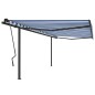 Tenda da Sole Retrattile Automatica e Pali 4,5x3,5 m Blu Bianca Tenda da Sole Retrattile Automatica e Pali 4,5x3,5 m Blu Bianca