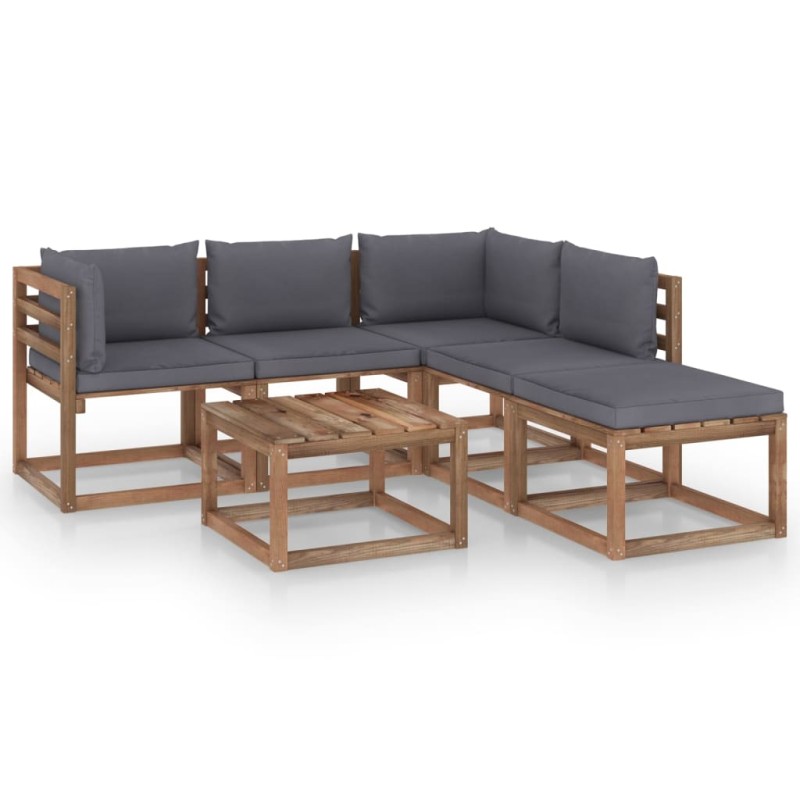 vidaXL Set Salotto Giardino Pallet con Cuscini 6 pz in Pino Impregnato vidaXL Set Salotto Giardino Pallet con Cuscini 6 pz in Pino Impregnato
