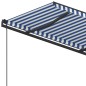 Tenda da Sole Retrattile Automatica e Pali 4,5x3,5 m Blu Bianca Tenda da Sole Retrattile Automatica e Pali 4,5x3,5 m Blu Bianca
