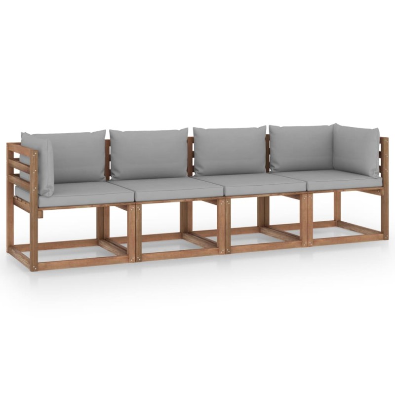 vidaXL Divano Giardino Pallet a 4 Posti Cuscini Legno Pino Impregnato vidaXL Divano Giardino Pallet a 4 Posti Cuscini Legno Pino Impregnato