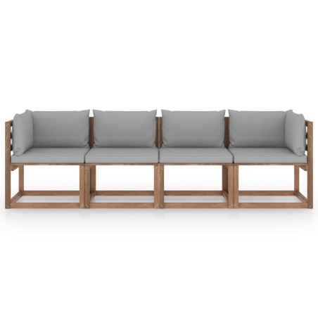 vidaXL Divano Giardino Pallet a 4 Posti Cuscini Legno Pino Impregnato