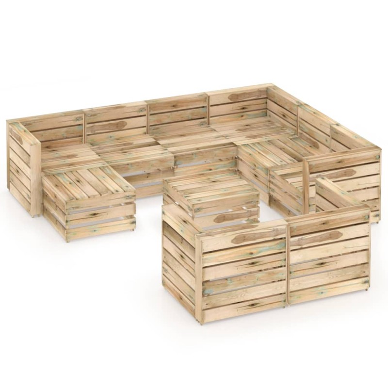 vidaXL Set Salotto da Giardino 10 pz in Legno di Pino Impregnato Verde vidaXL Set Salotto da Giardino 10 pz in Legno di Pino Impregnato Verde