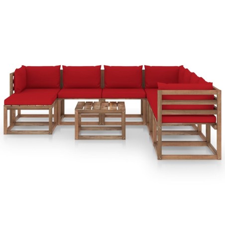 vidaXL Set Divani da Giardino 9 pz con Cuscini Rossi