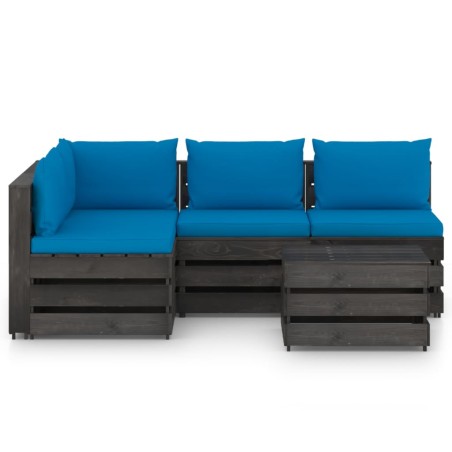 vidaXL Set Salotto da Giardino 5pz con Cuscini Legno Impregnato Grigio