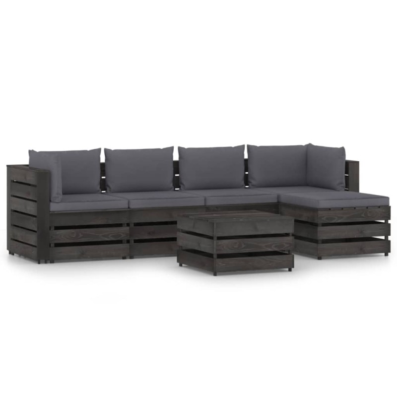 vidaXL Set Salotto da Giardino 6pz con Cuscini Legno Impregnato Grigio vidaXL Set Salotto da Giardino 6pz con Cuscini Legno Impregnato Grigio