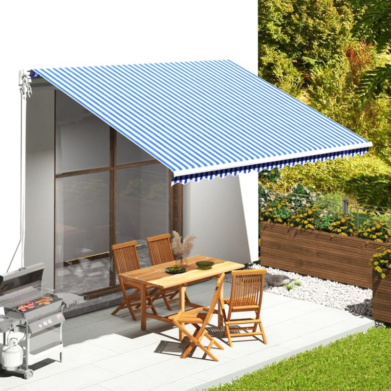Tessuto di Ricambio per Tenda da Sole Blu e Bianco 4,5x3,5 m Tessuto di Ricambio per Tenda da Sole Blu e Bianco 4,5x3,5 m