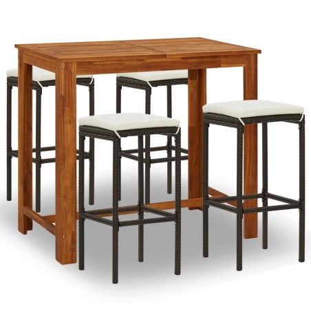 vidaXL Set Bar da Giardino 5 pz con Cuscini Marrone