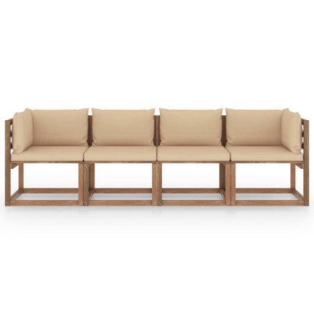 vidaXL Divano Giardino Pallet a 4 Posti Cuscini Legno Pino Impregnato