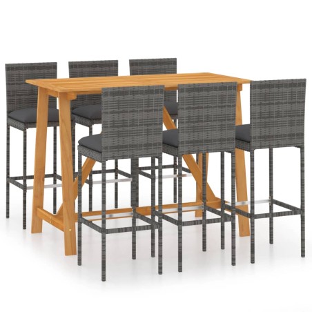 vidaXL Set da Bar da Giardino 7 pz con Cuscini Grigio