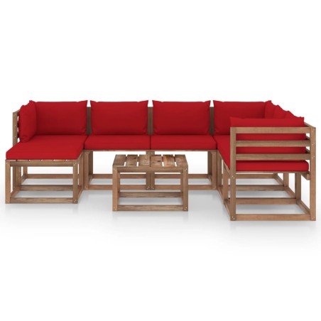vidaXL Set Divani da Giardino 8 pz con Cuscini Rossi