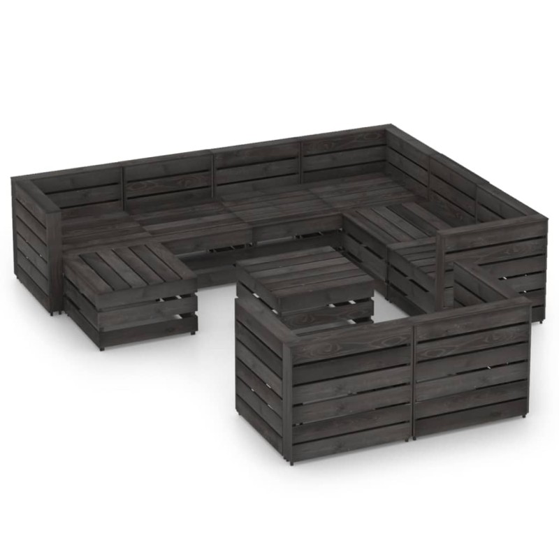vidaXL Set Salotto da Giardino 10pz in Legno di Pino Impregnato Grigio vidaXL Set Salotto da Giardino 10pz in Legno di Pino Impregnato Grigio