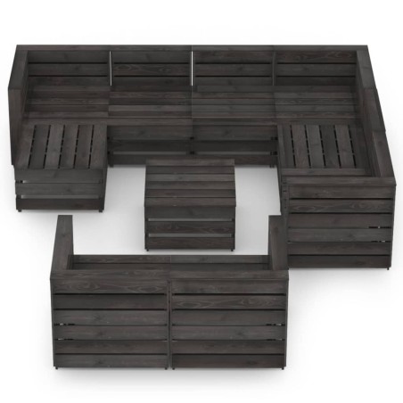 vidaXL Set Salotto da Giardino 10pz in Legno di Pino Impregnato Grigio