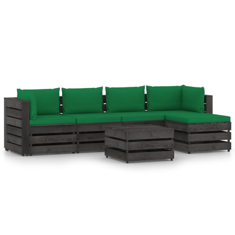 vidaXL Set Salotto da Giardino 6pz con Cuscini Legno Impregnato Grigio vidaXL Set Salotto da Giardino 6pz con Cuscini Legno Impregnato Grigio