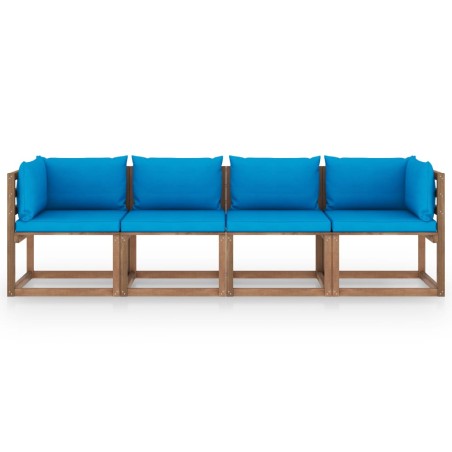 vidaXL Divano Giardino Pallet a 4 Posti Cuscini Legno Pino Impregnato