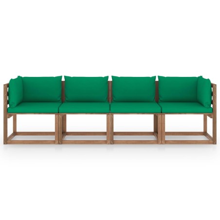 vidaXL Divano Giardino Pallet a 4 Posti Cuscini Legno Pino Impregnato