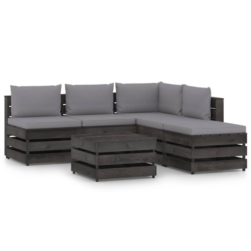 vidaXL Set Salotto da Giardino 6pz con Cuscini Legno Impregnato Grigio vidaXL Set Salotto da Giardino 6pz con Cuscini Legno Impregnato Grigio