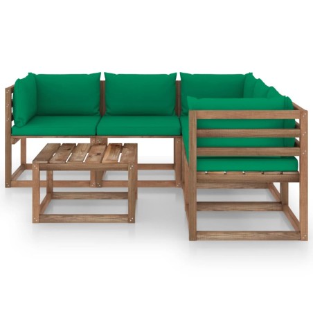 vidaXL Set Salotto Giardino con Cuscini Verdi 6 pz in Pino Impregnato