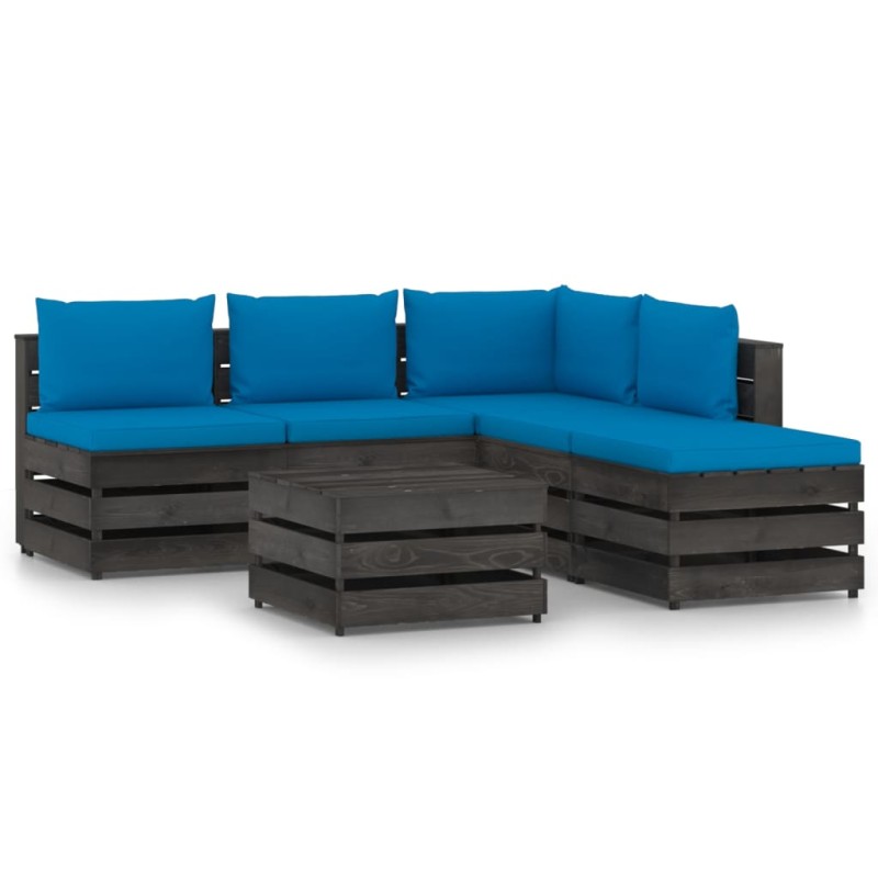 vidaXL Set Salotto da Giardino 6pz con Cuscini Legno Impregnato Grigio vidaXL Set Salotto da Giardino 6pz con Cuscini Legno Impregnato Grigio