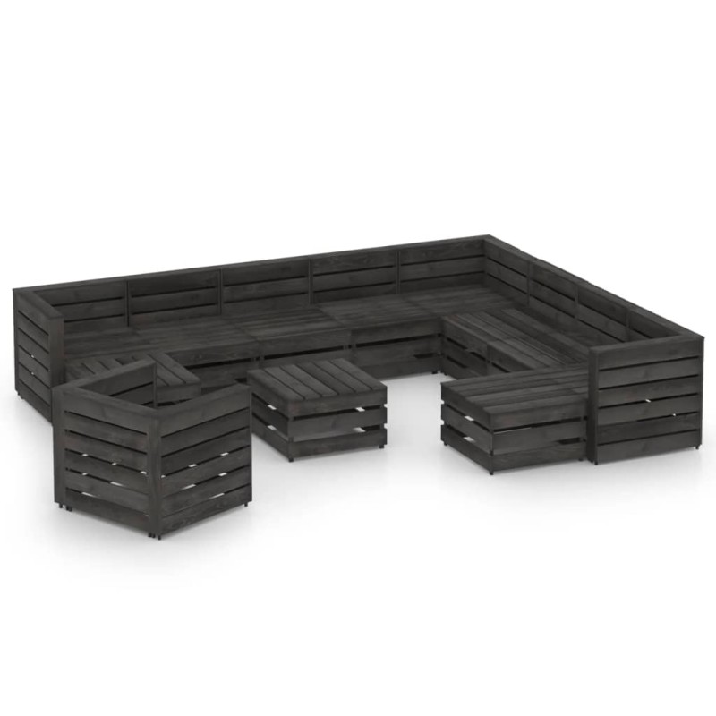 vidaXL Set Salotto da Giardino 12pz in Legno di Pino Impregnato Grigio vidaXL Set Salotto da Giardino 12pz in Legno di Pino Impregnato Grigio