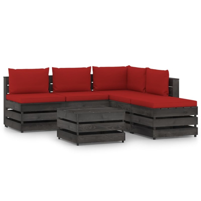 vidaXL Set Salotto da Giardino 6pz con Cuscini Legno Impregnato Grigio vidaXL Set Salotto da Giardino 6pz con Cuscini Legno Impregnato Grigio