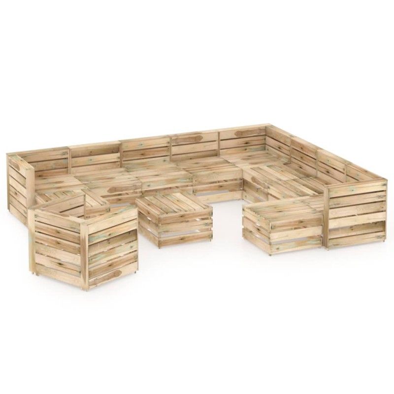 vidaXL Set Salotto da Giardino 12 pz in Legno di Pino Impregnato Verde vidaXL Set Salotto da Giardino 12 pz in Legno di Pino Impregnato Verde