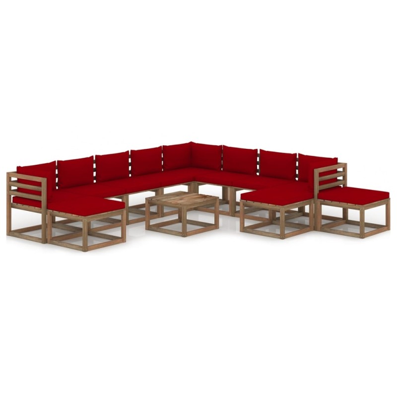 vidaXL Set Divani da Giardino 12 pz con Cuscini Rosso Vino vidaXL Set Divani da Giardino 12 pz con Cuscini Rosso Vino